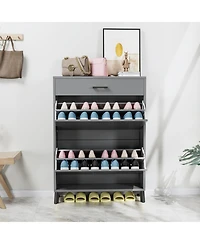 Rainsken Shoe Cabinet, Freestanding Organizer with 2 Flip Drawers, Hidden Storage Rack for Doorway, Hallway and Closet