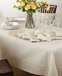 Saro Lifestyle Embroidered Swirl Design Linen Blend Runner