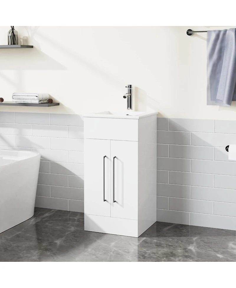 Sillysis White Freestanding Bathroom Vanity with Sink, Soft Close 2-Door Storage Cabinet for Small Modern Bathroom