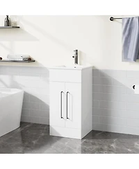Sillysis White Freestanding Bathroom Vanity with Sink, Soft Close 2-Door Storage Cabinet for Small Modern Bathroom