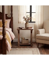 Tribesigns Solid Wood End Table, Small Side Table with Storage Shelf, 2-Tier Narrow End Table for Living Room, Bedroom, Small Spaces