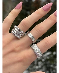 Suzy Levian New York Sterling Cubic Zirconia Wide Band Wood Grain Confetti Ring