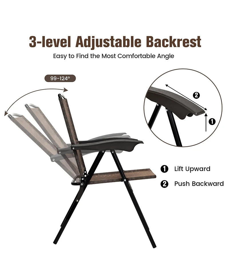 Slickblue 4 Pieces Folding Dining Chairs with Steel Armrests and Sling Back