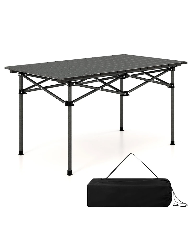 Slickblue Aluminum Camping Table for 4-6 People with Carry Bag-Black
