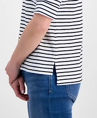 Style & Co Petite Cotton Striped Asymmetric-Button Top, Macy's Exclusive