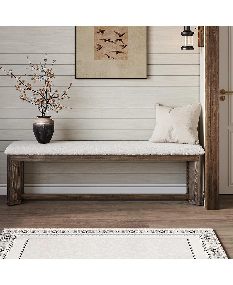 Tribesigns 63" Upholstered Bench, Solid Wood Entryway Shoe Bench with Cushion, Long Modern Farmhouse End of Bed Bench