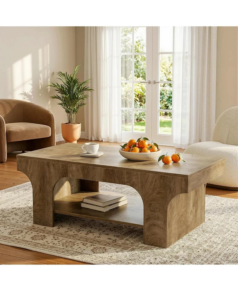 Tribesigns 47.24" Coffee Table, 2-Tier Simple Rectangle Center Table for Living Room, Farmhouse Wooden Accent Cocktail Tea Table