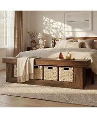 Tribesigns End of Bed Bench with Storage, 63" Thickened Wooden Shoe Bench, Farmhouse Indoor Bench Seat