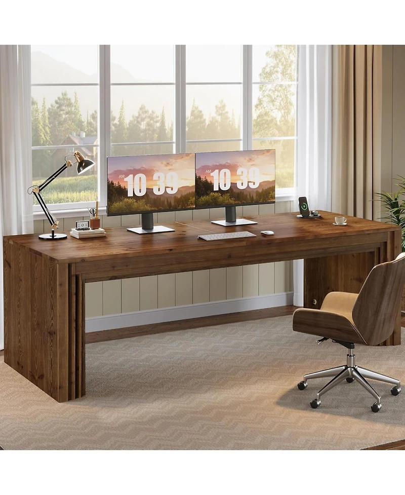 Tribesigns 78.7'' Solid Wood Double Desk, Extra Long Computer Writing Table, Two Person Desk