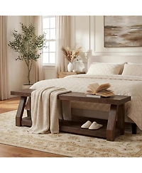 Tribesigns 63" Solid Wood Bench, 2-Tier Entryway Bench with Shoe Storage, Rustic Hallway Accent Benches