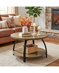 Tribesigns Round Coffee Table, 31.5" Wooden Center Table with 2-Tier Storage Shelves, Farmhouse Small Circle Cocktail Table