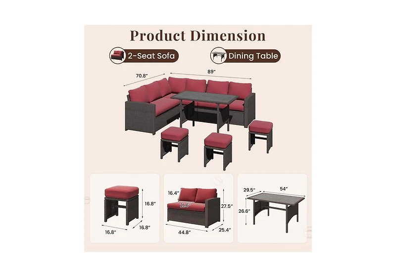 Aecojoy 7 Pieces Outdoor Wicker Rattan Furniture Set