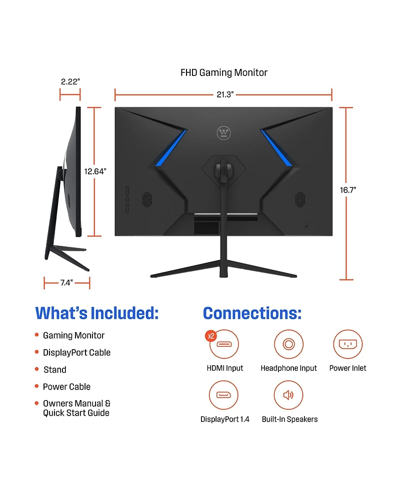 Westinghouse 24 Inch Gaming Monitor with 180Hz Refresh Rate, 1ms Response, FreeSync, 1080p Ips, Built-in Speakers, Hdmi & DisplayPort