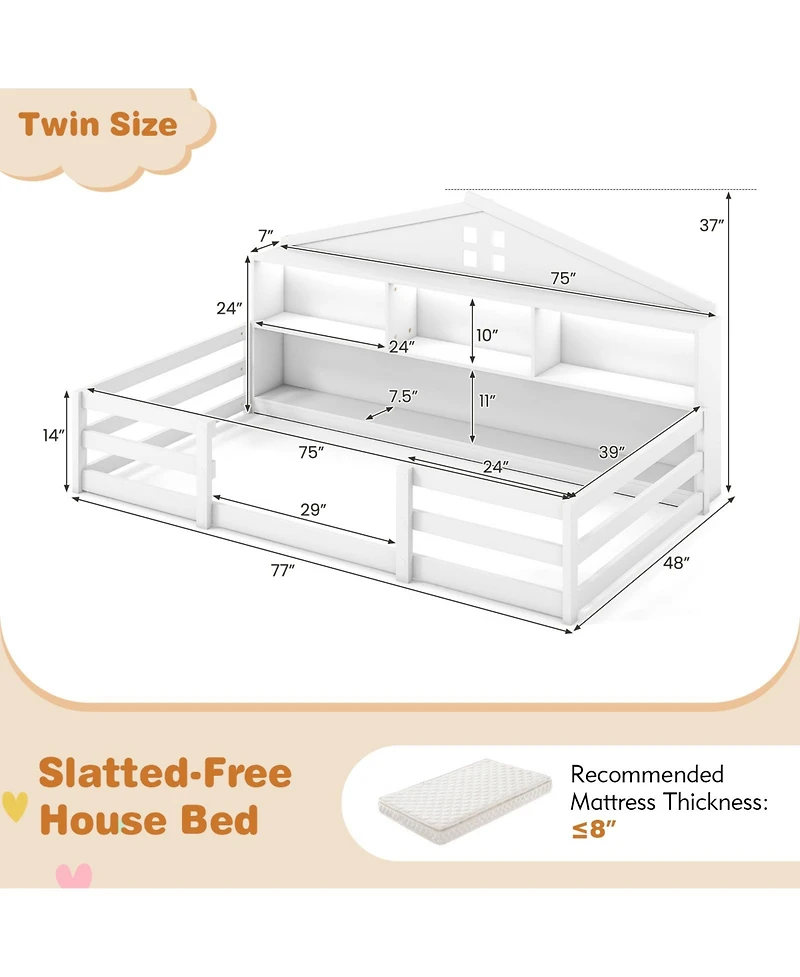 Slickblue Montessori Floor Bed with Storage Shelves and Compartments for Toddler Bedroom