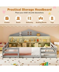 Slickblue Montessori Floor Bed with Storage Shelves and Compartments for Toddler Bedroom