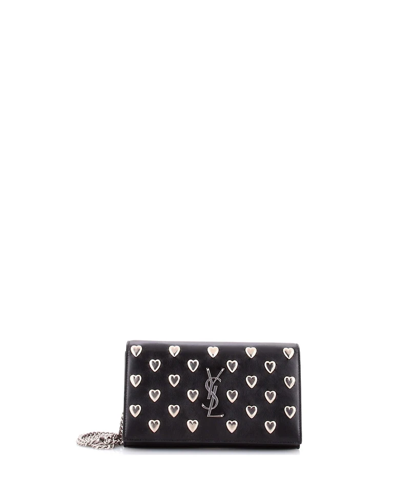 Pre-Owned Saint Laurent Classic Monogram Wallet on Chain Studded Leather