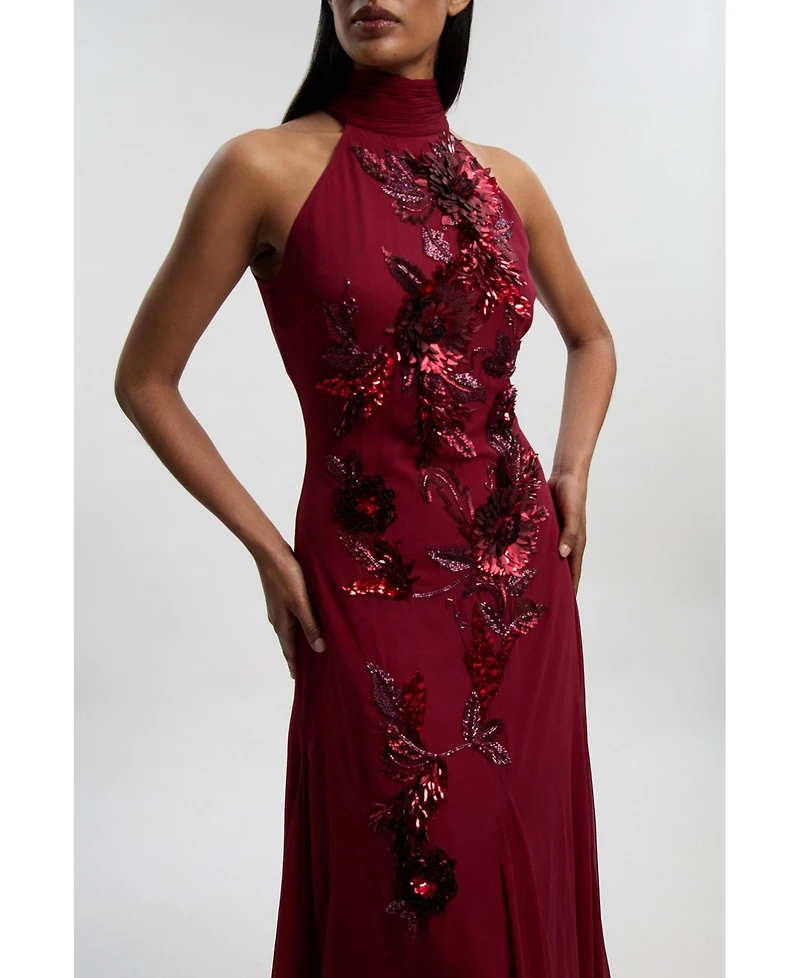 Karen Millen Women's Feather Halter Maxi Dress