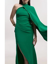 Karen Millen Women's One Shoulder Cape Sleeve Maxi Dress
