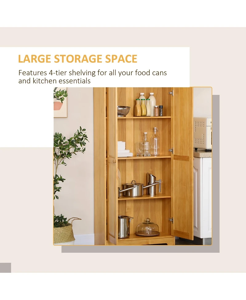 Homcom 67" Pinewood Kitchen Pantry Storage Cabinet with 2 Doors, Brown