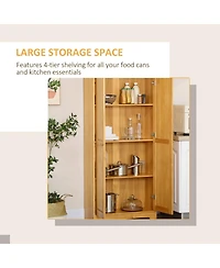 Homcom 67" Pinewood Kitchen Pantry Storage Cabinet with 2 Doors, Brown