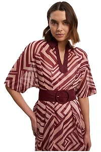 Karen Millen Women's Printed 3/4 Sleeve Plunge Midi Dress
