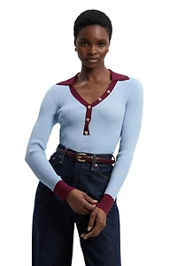 Karen Millen Women's Rib Knit Contrast Hem Collared Top