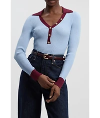 Karen Millen Women's Rib Knit Contrast Hem Collared Top
