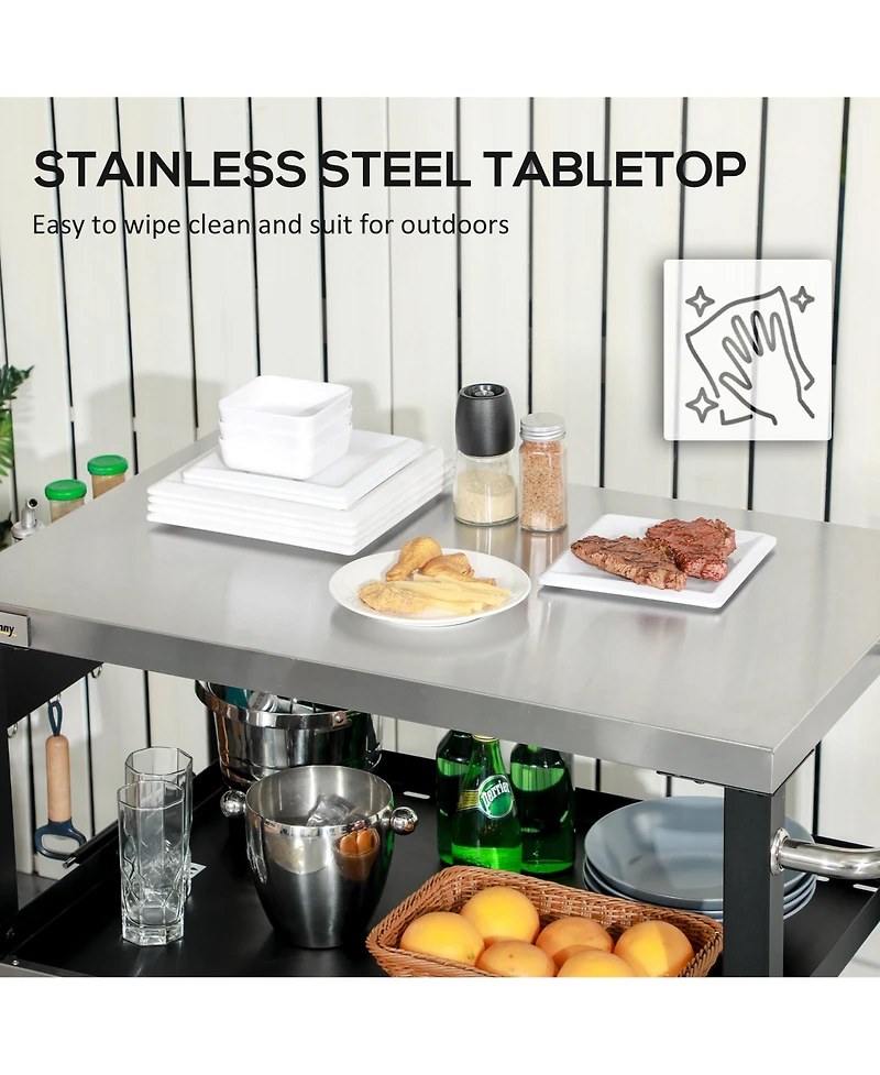 Outsunny Movable Stainless Steel 3-Shelf Outdoor Grill Cart w/ Side Handle