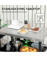 Outsunny Movable Stainless Steel 3-Shelf Outdoor Grill Cart w/ Side Handle