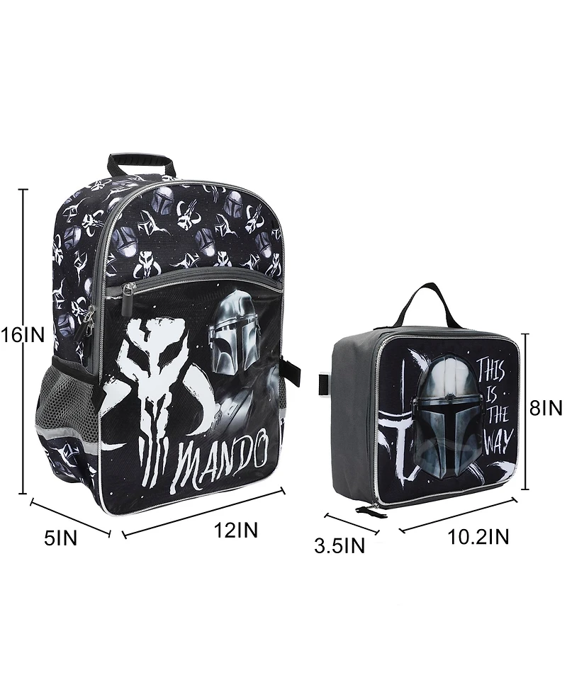 The Mandalorian 5-Piece 16" Backpack And Lunch Set For School and Travel