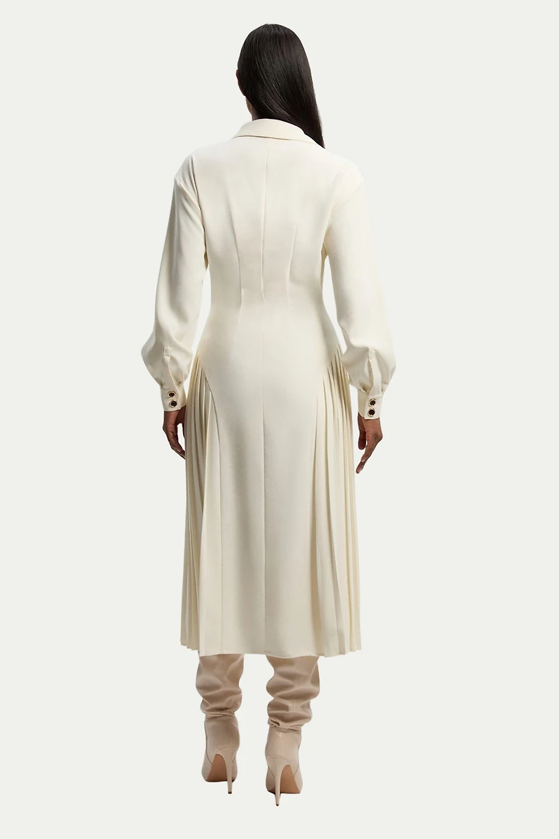 Karen Millen Women's Tailored Crepe Belted Pleated Midi Dress