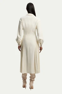 Karen Millen Women's Tailored Crepe Belted Pleated Midi Dress