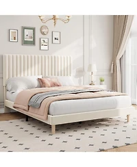 gaomon Bed Frame, Adjustable Height Headboard, Velvet Upholstered Platform No Box Spring Needed