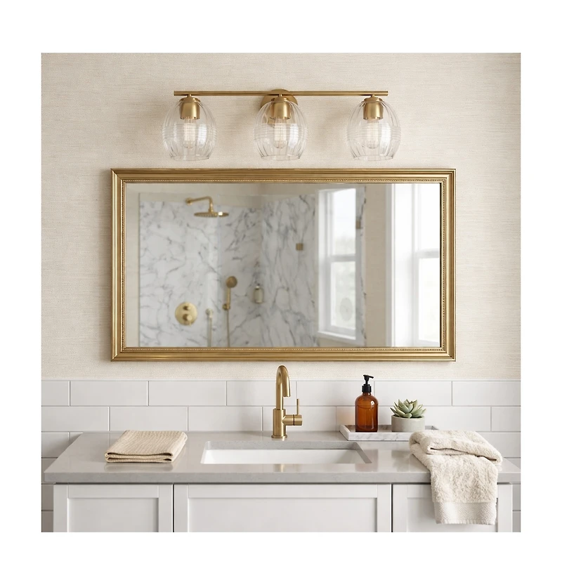 Busdays 3 Light Bathroom Vanity Light Clear Glass Wall Lamp Over Mirror Satin Brass Modern Fixture for Bathroom Bedroom Living Room