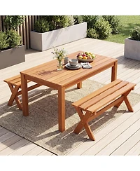 Gymax 36'' Outdoor Solid Wood Bench Set of 2 Teak Oil Finish and Slatted Seat for Porch