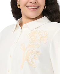 Vince Camuto Plus Button-Down Flower Applique Blouse