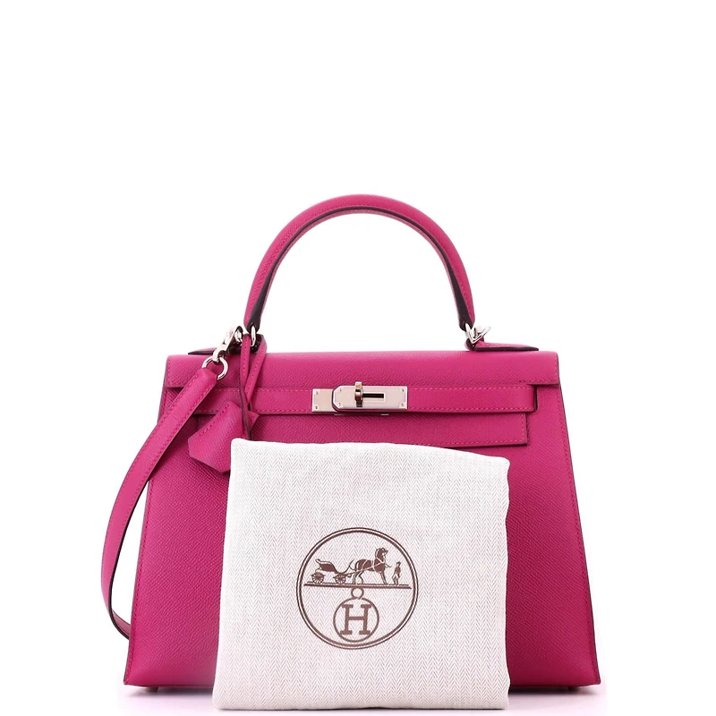 Pre-Owned HERMES Kelly 28 Handbag Pink Epsom with Palladium Hardware