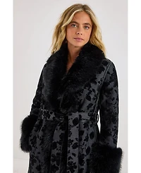 Nasty Gal Women's Faux Fur Floral Jacquard Coat