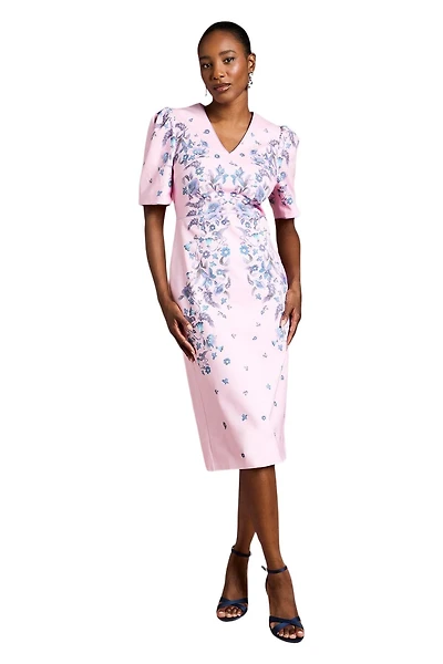 Coast Women's Puff Sleeve Floral Cotton Pencil Dress
