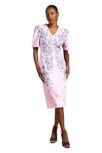 Coast Women's Puff Sleeve Floral Cotton Pencil Dress