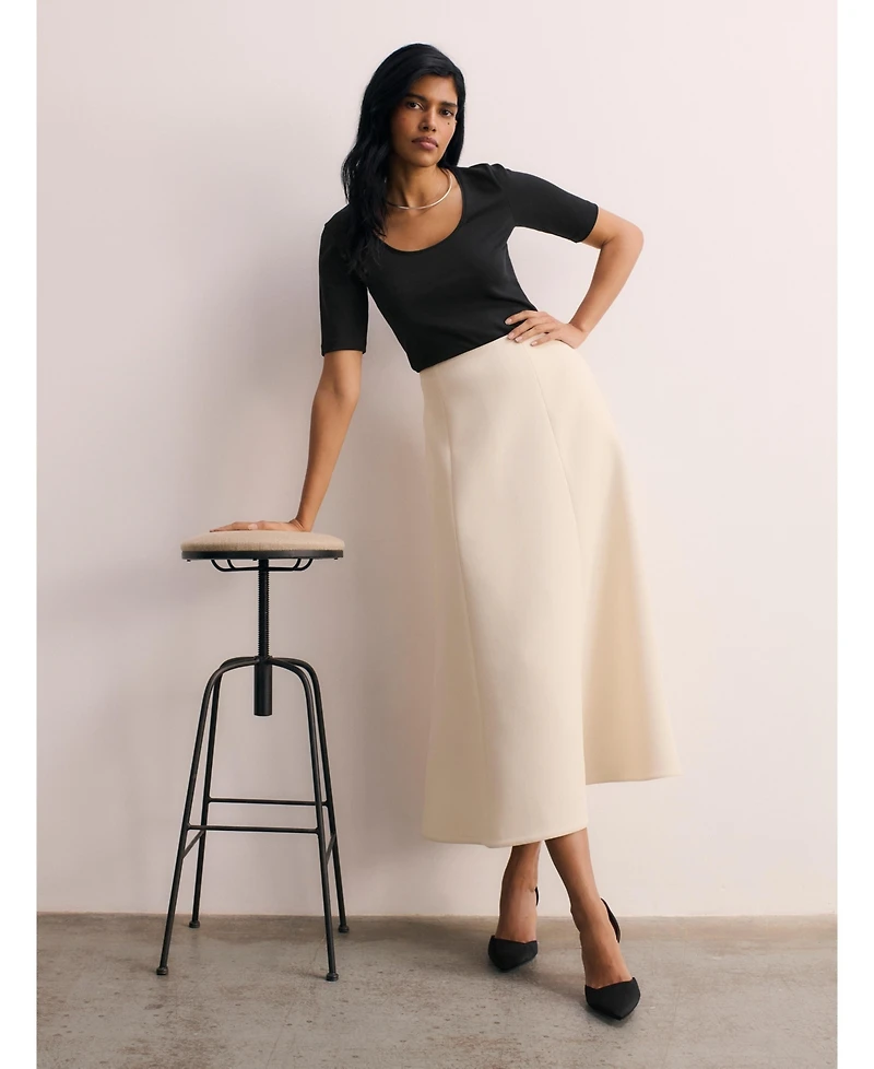 The Fold Women's Ellingham High Waisted A-Line Midi Skirt