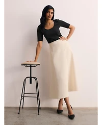 The Fold Women's Ellingham High Waisted A-Line Midi Skirt