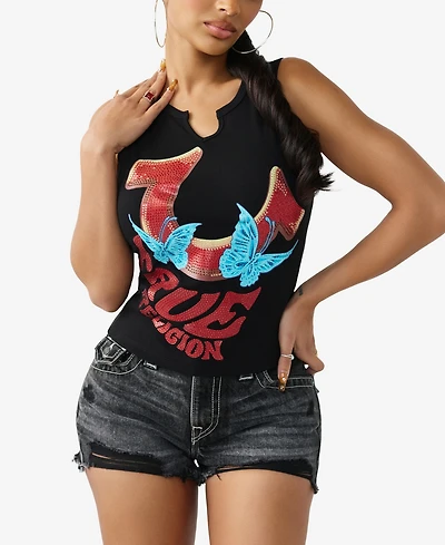 True Religion Women's Crystal V-Notch Racer Tank
