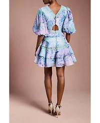 Coast Women's Lace Trim Puff Sleeve Organza Mini Dress
