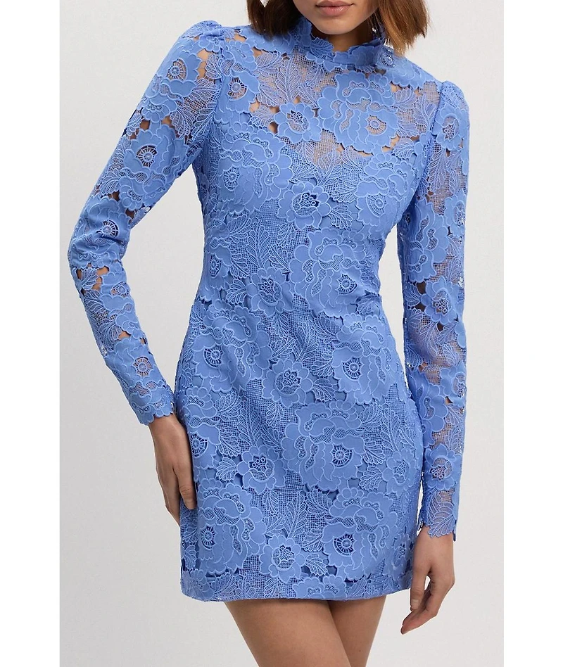 Karen Millen Women's Guipure Lace High Neck Woven Mini Dress