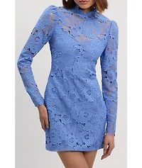 Karen Millen Women's Guipure Lace High Neck Woven Mini Dress