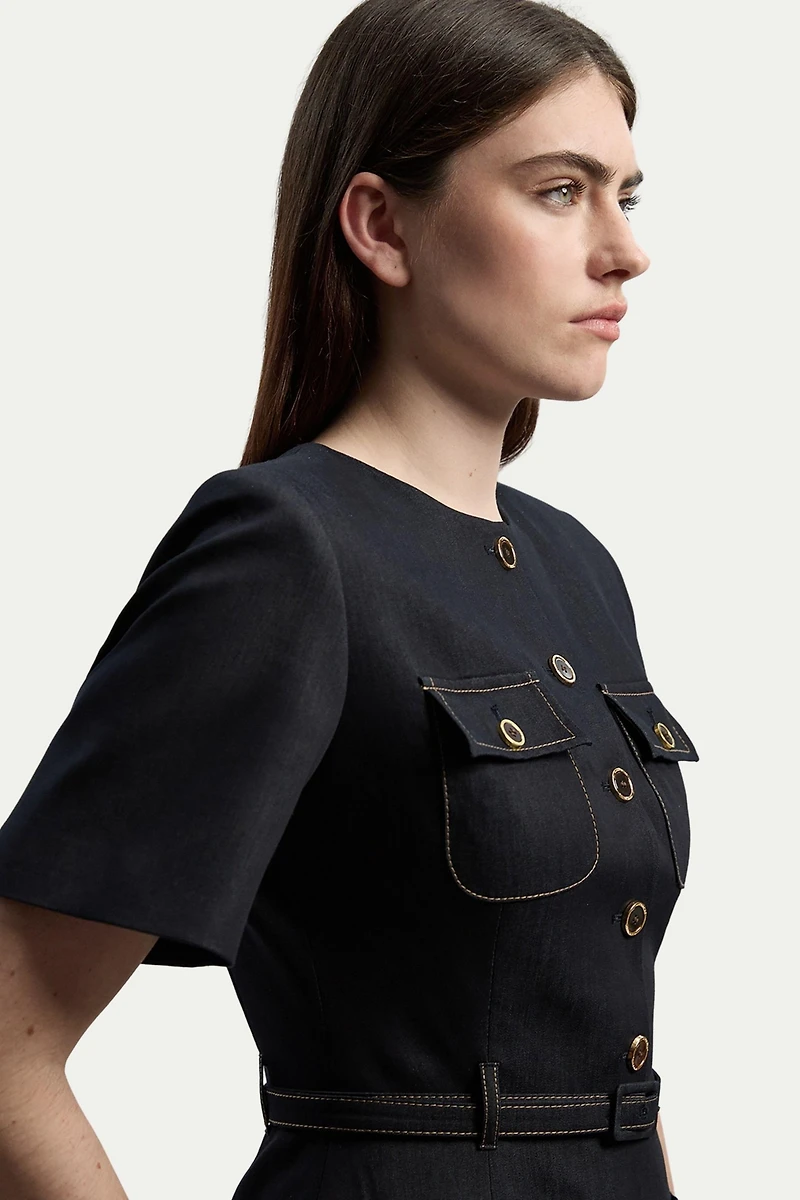 Karen Millen Women's Tailored Denim Belted Midi Dress