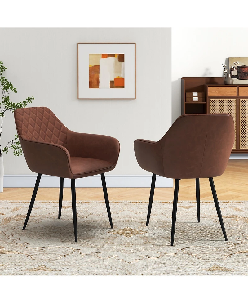 Gymax Leisure Dining Chair Set of 4 Upholstered Accent Chairs w/ Curved Backrest