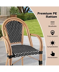 Gouun Set of 2 Hand-Woven Pe Wicker Outdoor French Bistro Chairs with Galvanized Steel Frame