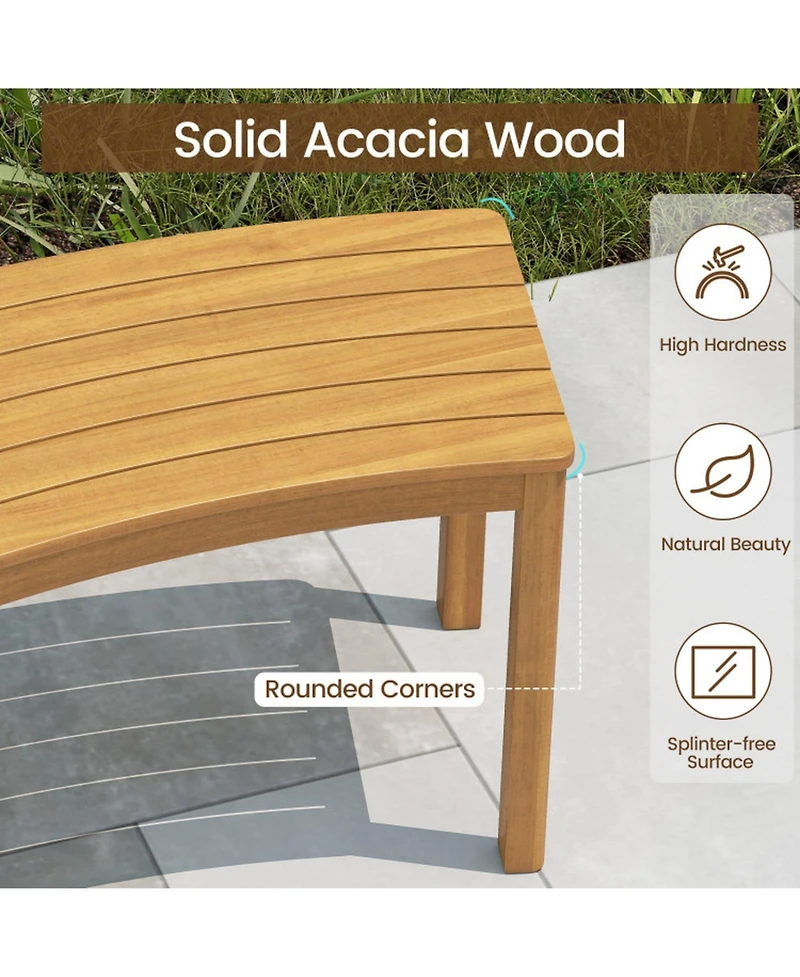 Gouun Outdoor Curved Acacia Wood Backless Bench Set of 2 for Front Porch and Fire Pit